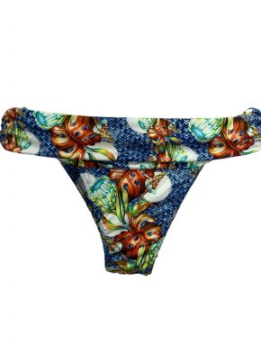 Tanga de biquini cós drapeado e dobrável tamborim