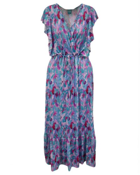 Vestido longo com decote transpassado e babados nos ombros e na barra lagoon - Imagem 2