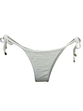 Tanga de biquíni com amarração na lateral com laços e ponteira renda branca coração