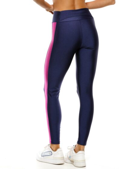 Calça Fitness Legging com faixa lateral e bolso trilobal Marinho - Imagem 2