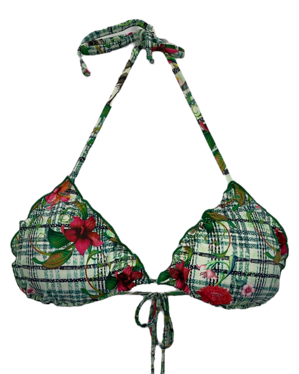 Top de biquíni cortininha com babadinho e bojo Xadrez