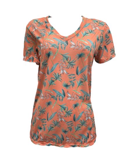 CAMISETA FEMININA MANGA CURTA DECOTE V Fresh Coral