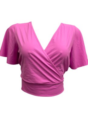 Blusa Cropped decote transpassado manga morcego Rosa