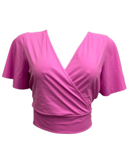 Blusa Cropped decote transpassado manga morcego Rosa