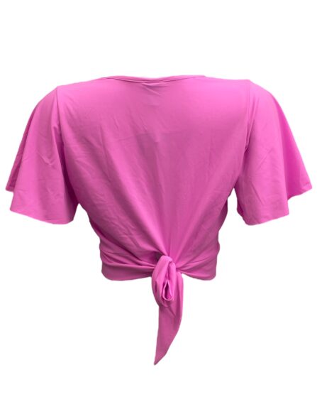 Blusa Cropped decote transpassado manga morcego Rosa - Imagem 2