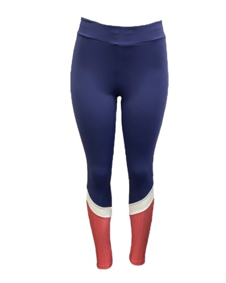 Calça Legging Feminina com Detalhe na Barra Marinho e Salmão