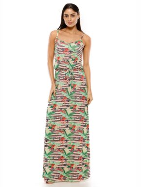 Vestido Longo Alça fina cintura ajustável Ekos