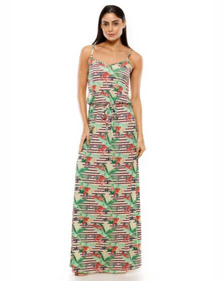 Vestido Longo Alça fina cintura ajustável Ekos