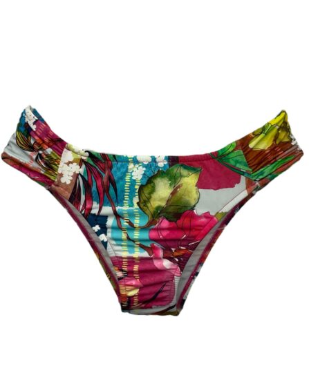 Tanga de biquíni lateral média com detalhe drapeado Aquarela