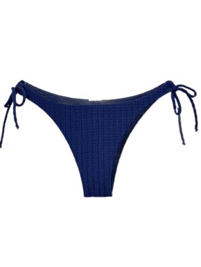 Tanga de Biquíni com Lateral Estreita com Amarração Textura Marinho
