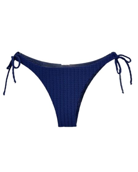 Tanga de Biquíni com Lateral Estreita com Amarração Textura Marinho