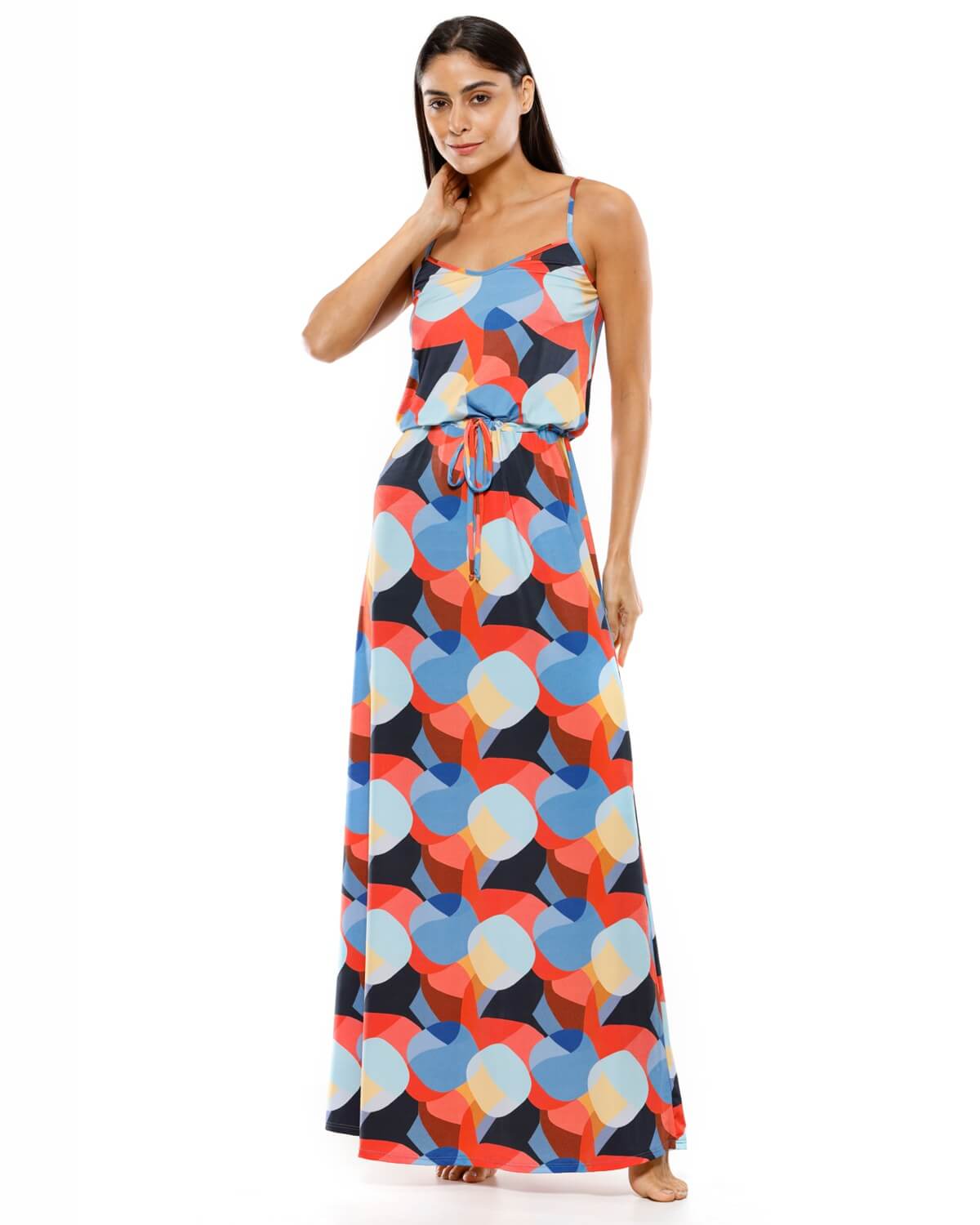 Vestido Longo Alça fina cintura ajustável Positano