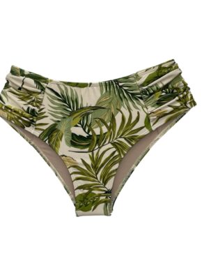 Tanga de Biquíni Cós Alto com Lateral Drapeada Leaves