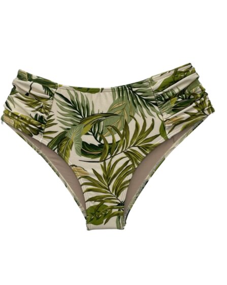 Tanga de Biquíni Cós Alto com Lateral Drapeada Leaves