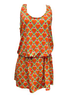 Vestido regata curto com amarração na cintura e decote redondo Power Laranja