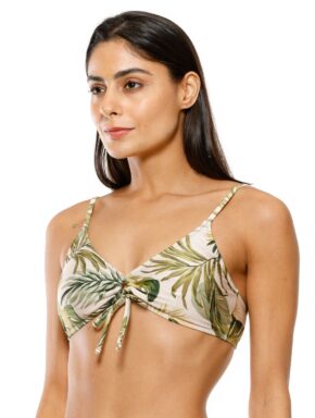 Top de biquíni com amarração de laço frontal e Bojo Leaves