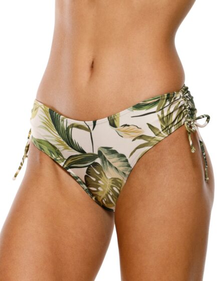 Tanga de Biquíni com Franzido Lateral Leaves