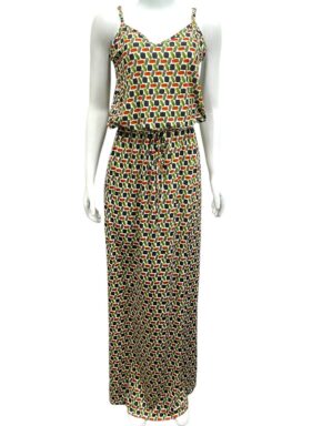 Vestido longo com alças finas e amarração na cintura Print