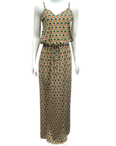 Vestido longo com alças finas e amarração na cintura Print