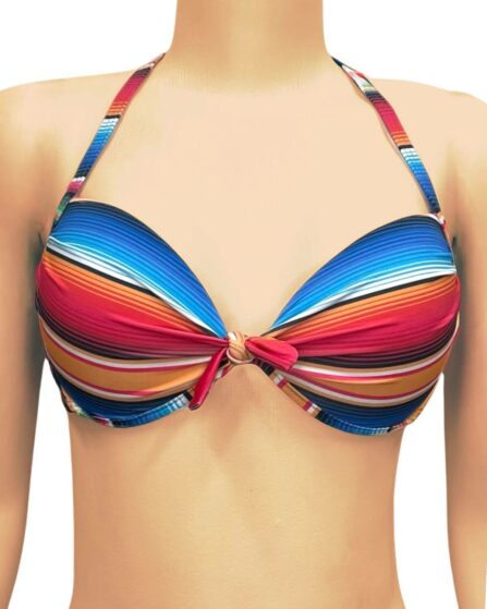 Top de Biquíni Meia Taça com Bojo e Laço Frontal Listra
