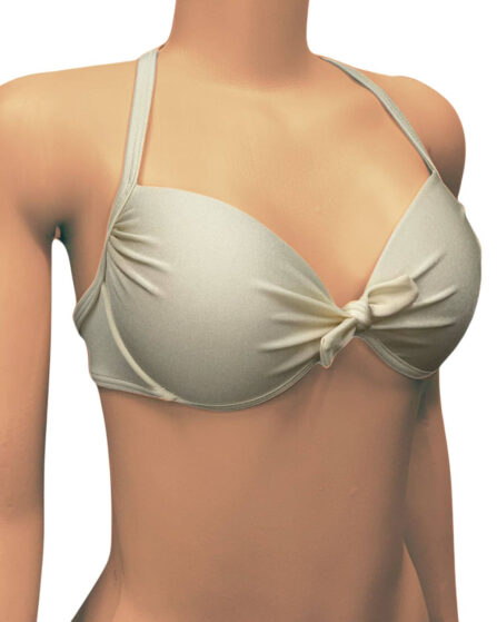 Top de biquíni Meia taça com laço Off White - Imagem 4