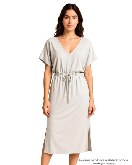 Vestido com Amarração e abertura Lateral mídi Branco - Imagem 4
