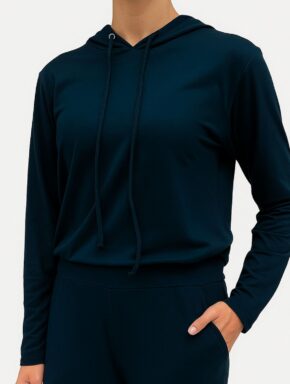Blusa com Capuz Fleece Marinho