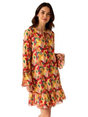 Vestido curto com manga longa e babados Vitamina