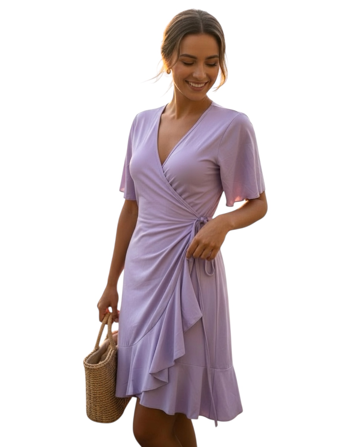 Vestido Transpassado curto com babados Lilás UV