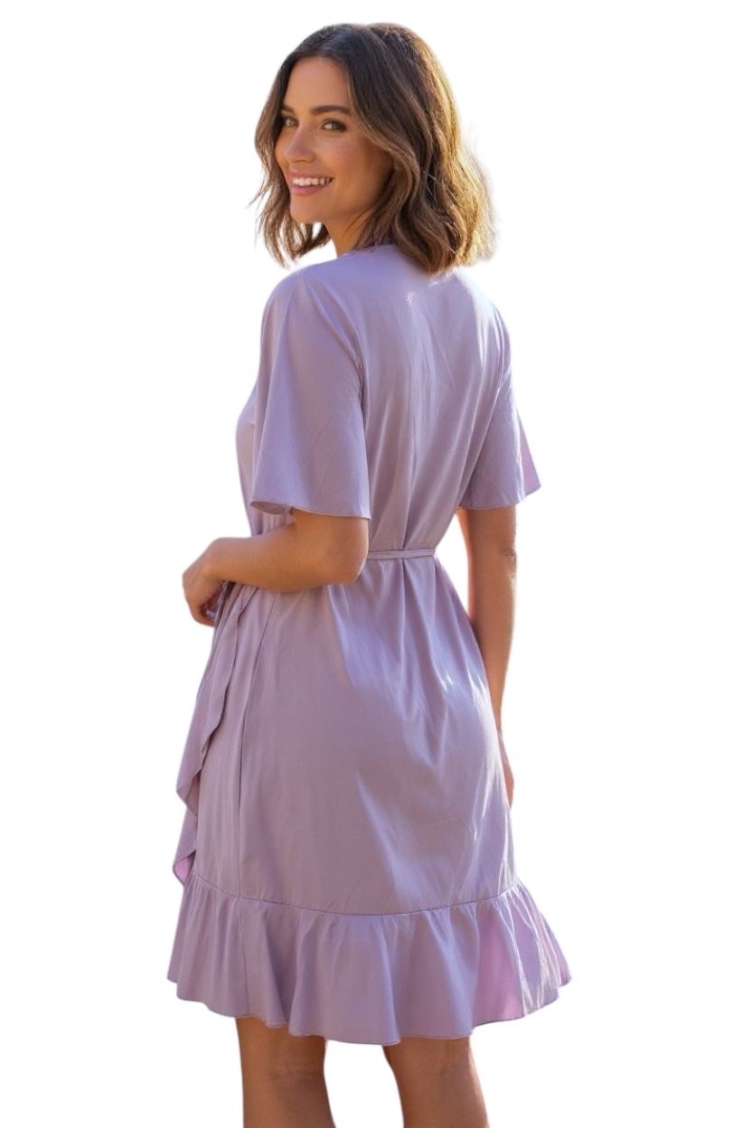 Vestido Transpassado curto com babados Lilás UV - Imagem 2