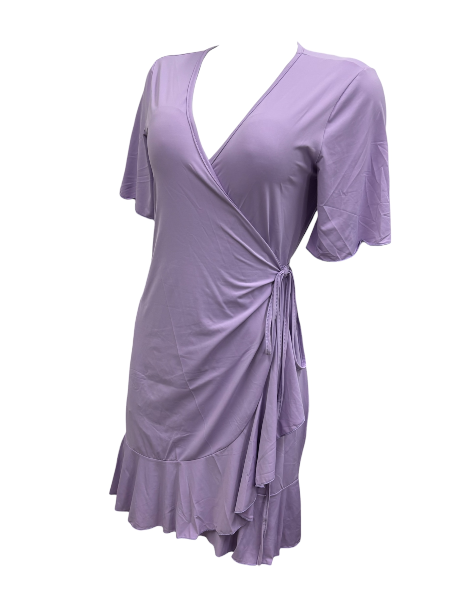 Vestido Transpassado curto com babados Lilás UV - Imagem 3