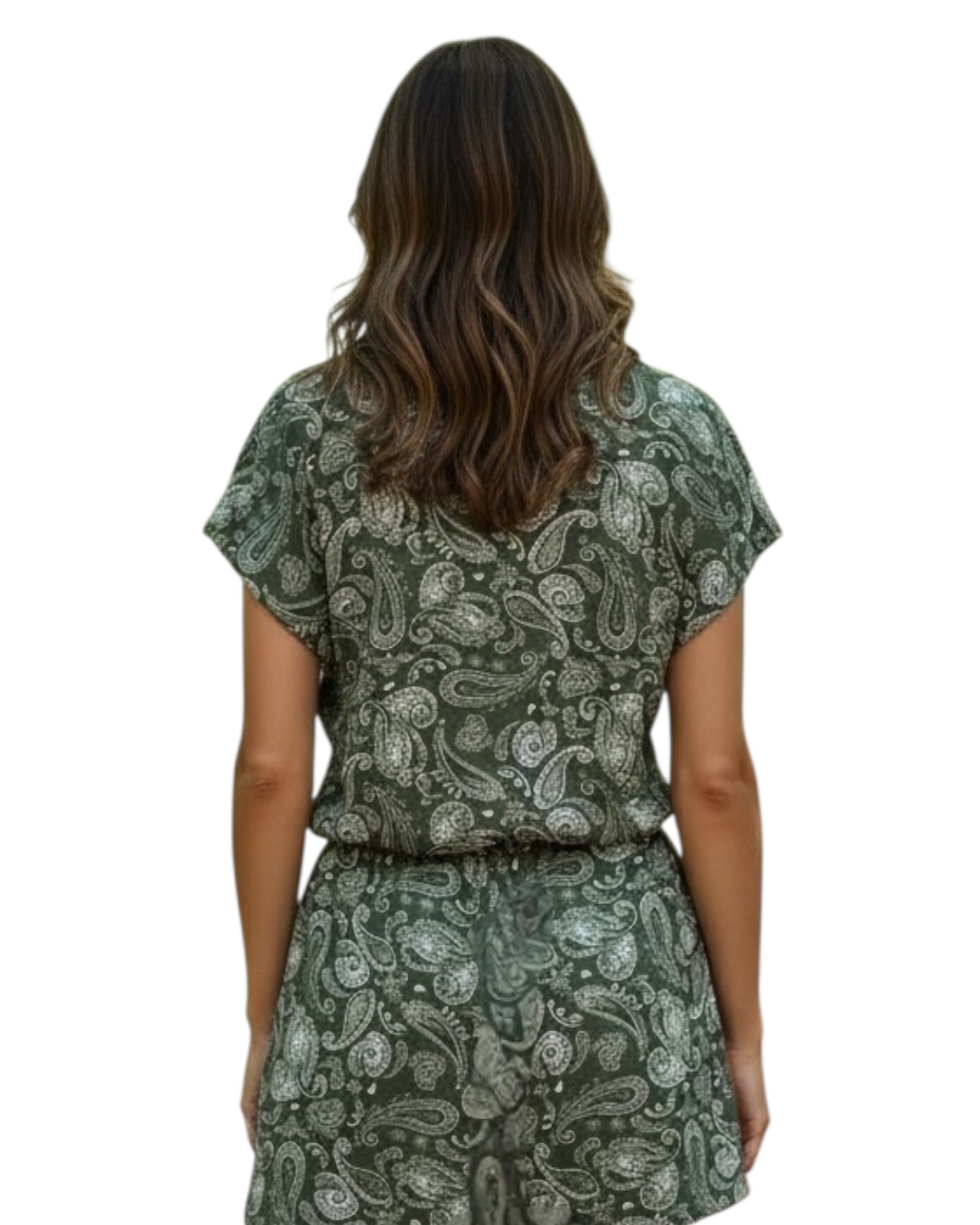 Vestido curto com amarração na cintura e decote V Pailsey - Imagem 2